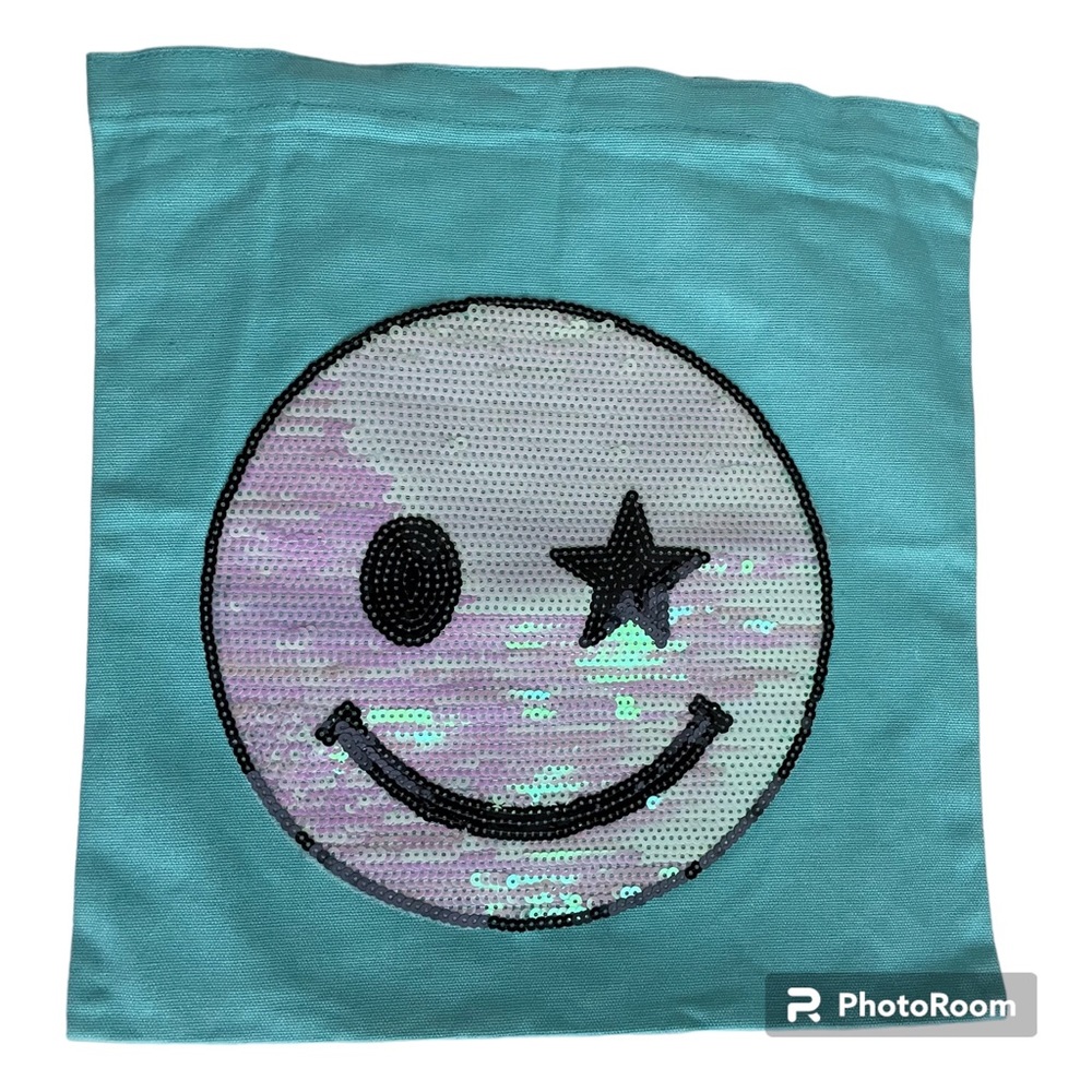 Teal color sequin smiley face